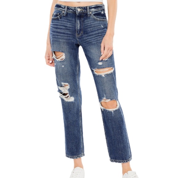 KanCan Denim - KanCan Mom High Rise Ripped Distressed Tapered Leg Denim Jeans Size 27/7